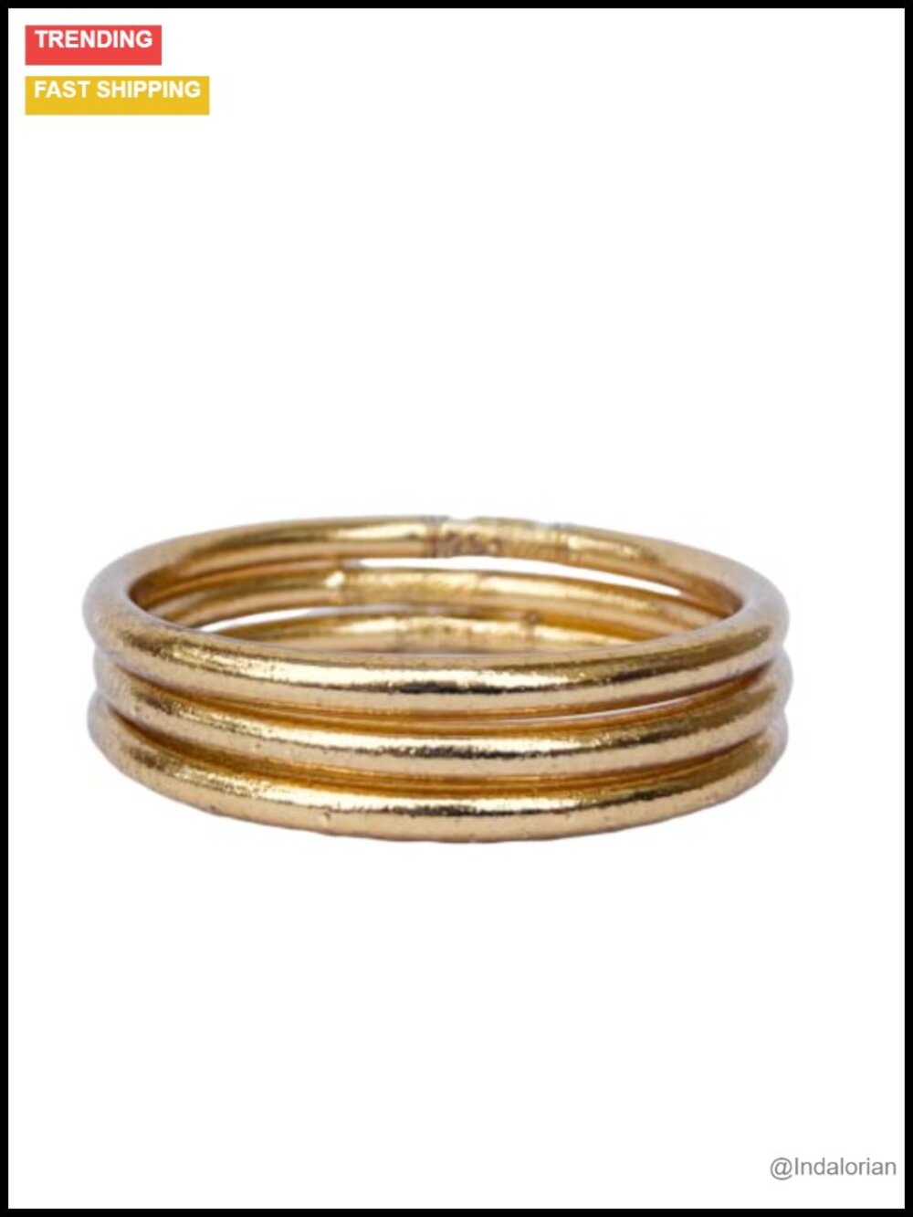 3-Piece Stacking Bangles Set for Women, Brass & Gold, Waterproof, Flexible